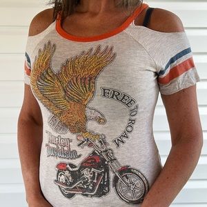 Harley Davidson Retro Style Cold Shoulder Shirt size XS